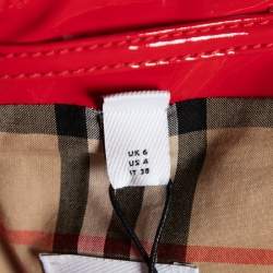 Burberry London Bright Red Faux Leather Belt Detail Coat S