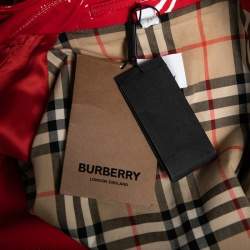 Burberry London Bright Red Faux Leather Belt Detail Coat S