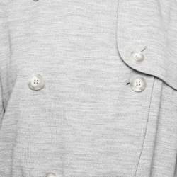 Pre Owned Burberry Grey Wool Rib Knit Double Breasted Zip Front Coat S
