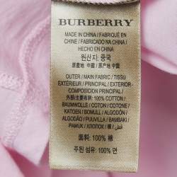 Pre Owned Burberry London Light Pink Logo Embroidered Cotton V-Neck T-Shirt L