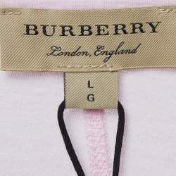 Pre Owned Burberry London Light Pink Logo Embroidered Cotton V-Neck T-Shirt L
