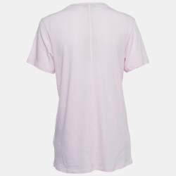 Pre Owned Burberry London Light Pink Logo Embroidered Cotton V-Neck T-Shirt L