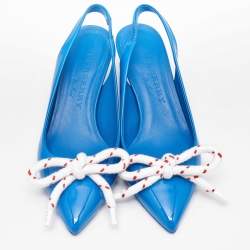 Pre Owned Burberry Blue Patent Leather Fink Bow Slingback Pumps Size 36.5