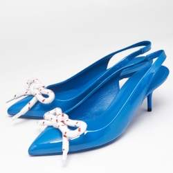 Pre Owned Burberry Blue Patent Leather Fink Bow Slingback Pumps Size 36.5
