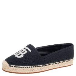 Pre Owned Burberry Black Cotton Monogram Motif Espadrilles Flats Size 37.5