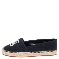 Pre Owned Burberry Black Cotton Monogram Motif Espadrilles Flats Size 37.5