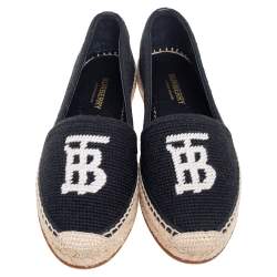 Pre Owned Burberry Black Cotton Monogram Motif Espadrilles Flats Size 37.5