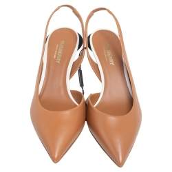 Pre Owned Burberry Tan Leather Leticia Slingback Pointed Toe Pumps Size 38