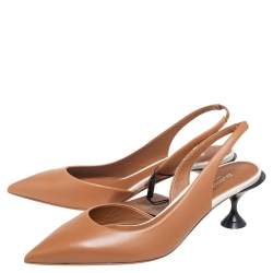 Pre Owned Burberry Tan Leather Leticia Slingback Pointed Toe Pumps Size 38
