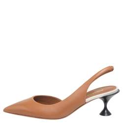 Pre Owned Burberry Tan Leather Leticia Slingback Pointed Toe Pumps Size 38