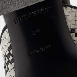 Pre Owned Burberry Black/White Woven Leather London Ankle Strap Sandals Size 39