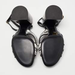 Pre Owned Burberry Black/White Woven Leather London Ankle Strap Sandals Size 39