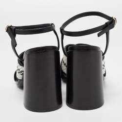 Pre Owned Burberry Black/White Woven Leather London Ankle Strap Sandals Size 39