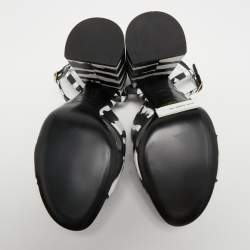 Pre Owned Burberry Black/White Leather Ankle Strap Sandals Size 38.5