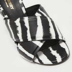 Pre Owned Burberry Black/White Leather Ankle Strap Sandals Size 38.5