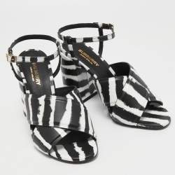 Pre Owned Burberry Black/White Leather Ankle Strap Sandals Size 38.5