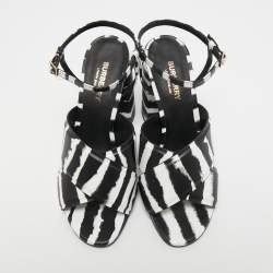 Pre Owned Burberry Black/White Leather Ankle Strap Sandals Size 38.5