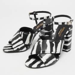 Pre Owned Burberry Black/White Leather Ankle Strap Sandals Size 38.5