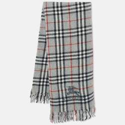Pre Owned Burberry London Vintage Grey Nova Check Wool Fringed Scarf