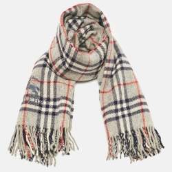 Pre Owned Burberry London Vintage Grey Nova Check Wool Fringed Scarf