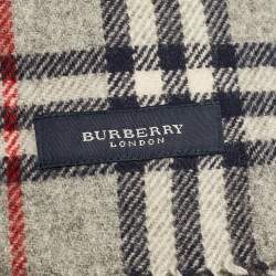 Pre Owned Burberry London Vintage Grey Nova Check Wool Fringed Scarf