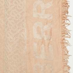 Pre Owned Burberry Peach Wool Silk Logo Scarf