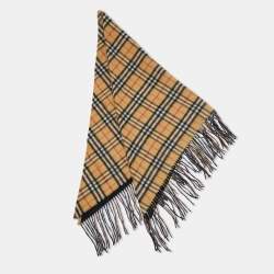 Burberry Brown Checks Cashmere Fringed Shawl 