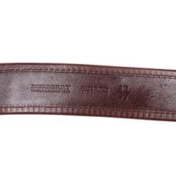 Pre Owned Burberry Dark Brown House Check Canvas and Leather Buckle Belt 90CM