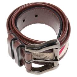 Pre Owned Burberry Dark Brown House Check Canvas and Leather Buckle Belt 90CM