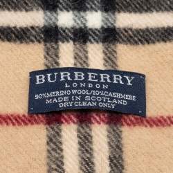 Pre Owned Burberry London Beige Nova Check Wool Vintage Scarf