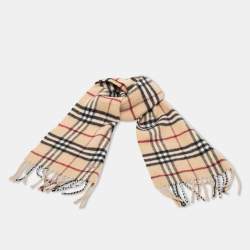 Pre Owned Burberry London Beige Nova Check Wool Vintage Scarf