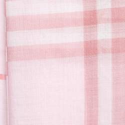 Pre Owned Burberry London Pink Giant Check Pattern Silk & Wool Fringed Scarf