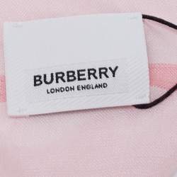 Pre Owned Burberry London Pink Giant Check Pattern Silk & Wool Fringed Scarf