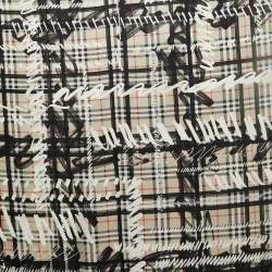 Pre Owned Burberry Beige Scribble Printed Checkered Silk Scarf