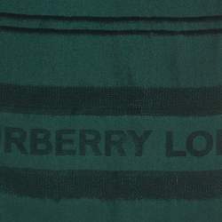 Pre Owned Burberry Dark Green TB Monogram and Stripe Silk Scarf