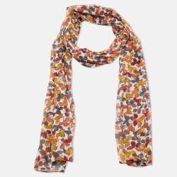 Burberry London Multicolor Leaf Printed Silk Scarf 