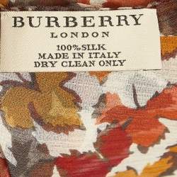 Burberry London Multicolor Leaf Printed Silk Scarf 