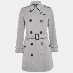 Burberry Grey Wool Blend Double Breasted Coat S