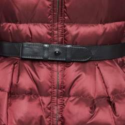 Pre Owned Burberry London Burgundy Nylon Belted Puffer Jacket S