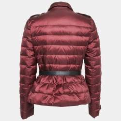 Pre Owned Burberry London Burgundy Nylon Belted Puffer Jacket S