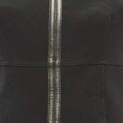 Pre Owned Burberry London Black Leather Trim Stretch Knit Sheath Dress L