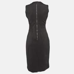 Pre Owned Burberry London Black Leather Trim Stretch Knit Sheath Dress L