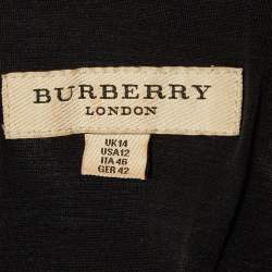 Pre Owned Burberry London Black Leather Trim Stretch Knit Sheath Dress L