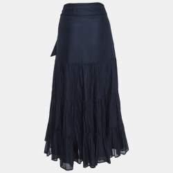 Pre Owned Burberry London Navy Blue Layered Faux Wrap Skirt S