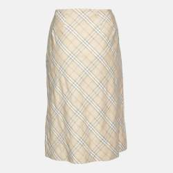Pre Owned Burberry Beige Plaid Cotton Blend Midi Skirt M