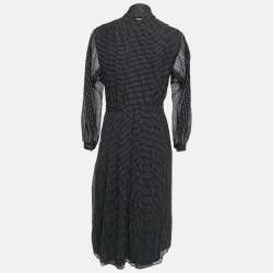 Pre Owned Burberry London Black Polka Dots Print Silk Pleated Midi Dress S