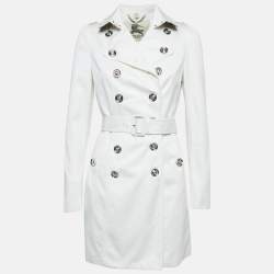 Pre Owned Burberry London White Cotton Double Breasted Slim Fit Trench Coat S