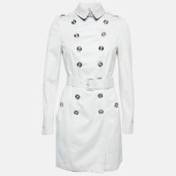 Pre Owned Burberry London White Cotton Double Breasted Slim Fit Trench Coat S