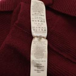 Pre Owned Burberry London Burgundy Merino Wool Knit Macrame Lace Detail Button Front Cardigan M