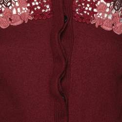 Pre Owned Burberry London Burgundy Merino Wool Knit Macrame Lace Detail Button Front Cardigan M